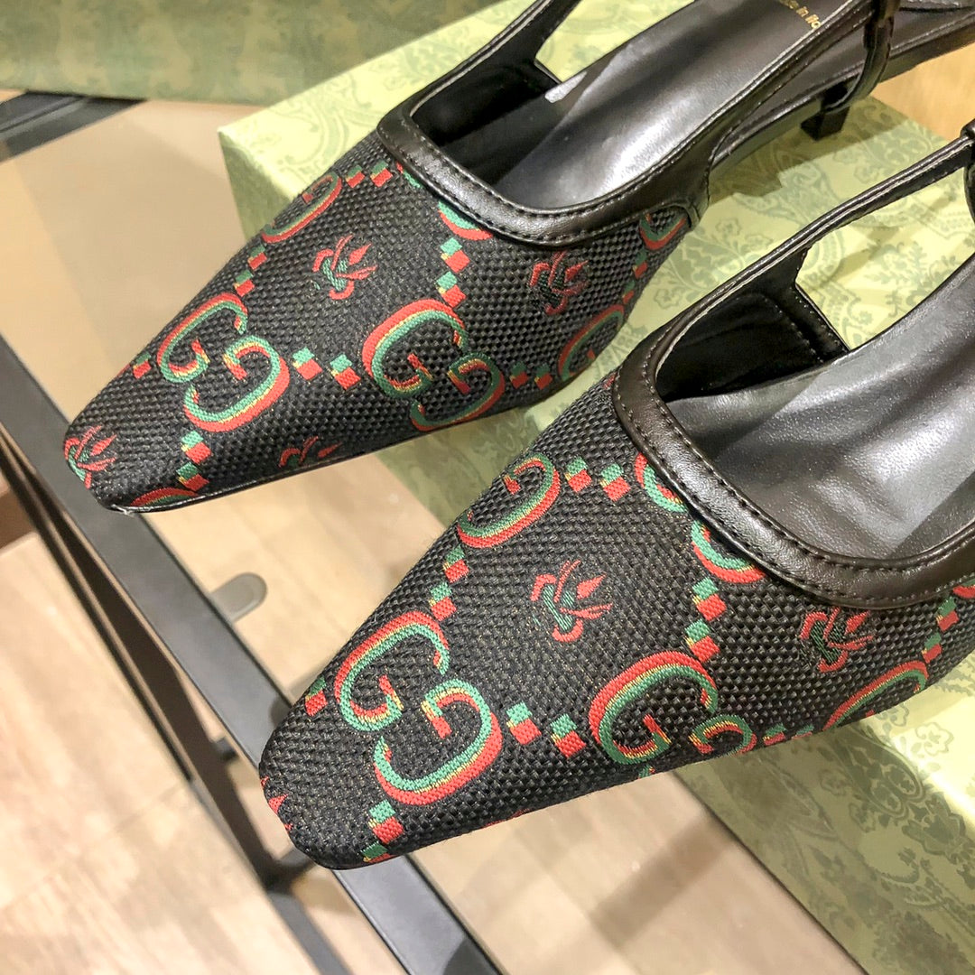 Floral Jacquard Slingback Low Sandals