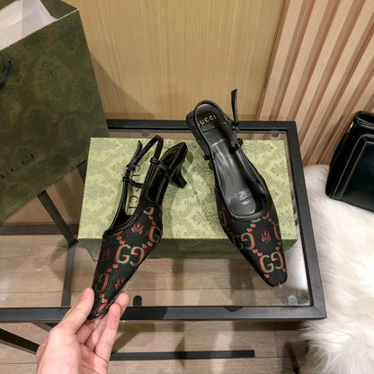 Floral Jacquard Slingback Low Sandals
