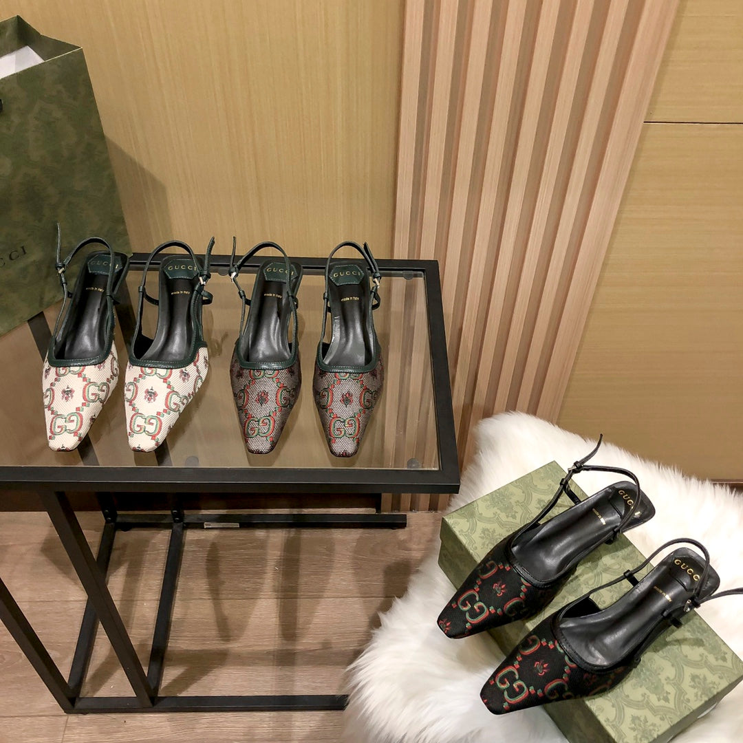 Floral Jacquard Slingback Low Sandals