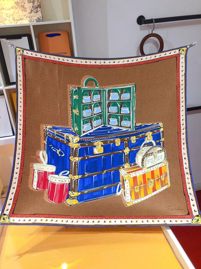 2026 Vintage Handbag Graphic Print Silk Scarf