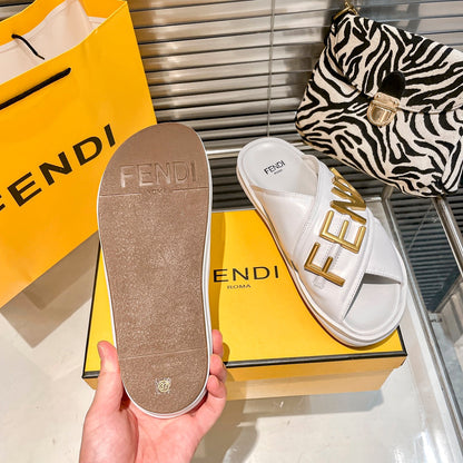 Metal Letters Leather Slippers