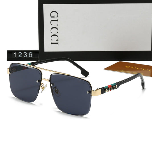 2026 Square Double Bridge Letters Metal Sunglasses
